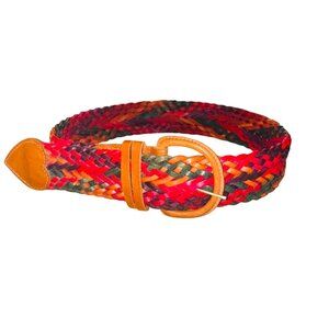 Boho Handwoven Multicolor Braided Leather Belt W/ Heart Accent Buckle Western M